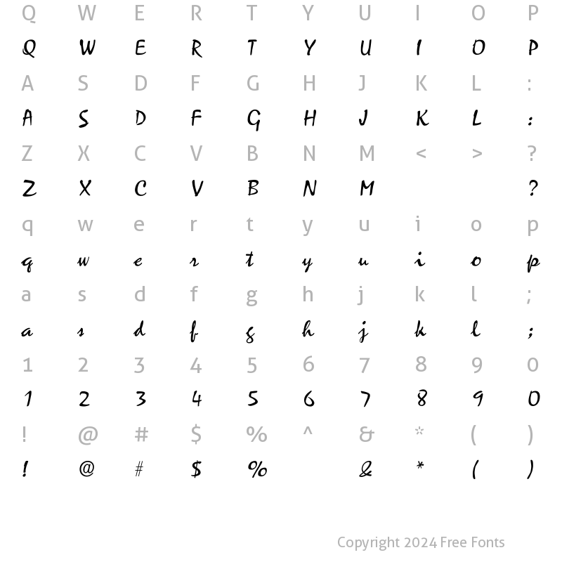 Character Map of Zephyr Regular