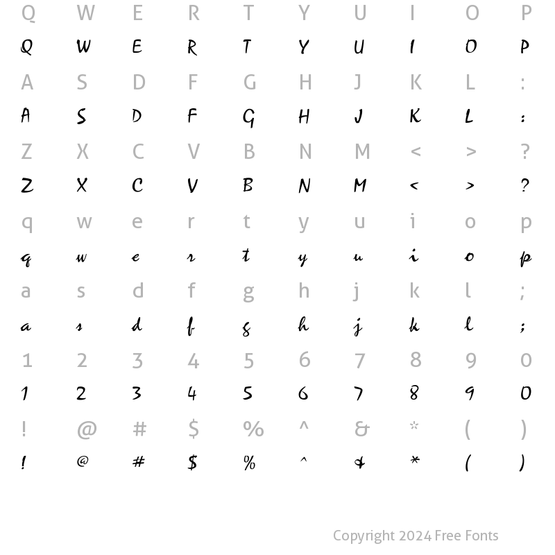 Character Map of ZephyrScriptFLF Regular