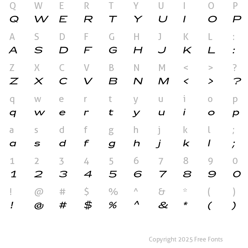 Character Map of Zeppelin 42 Italic