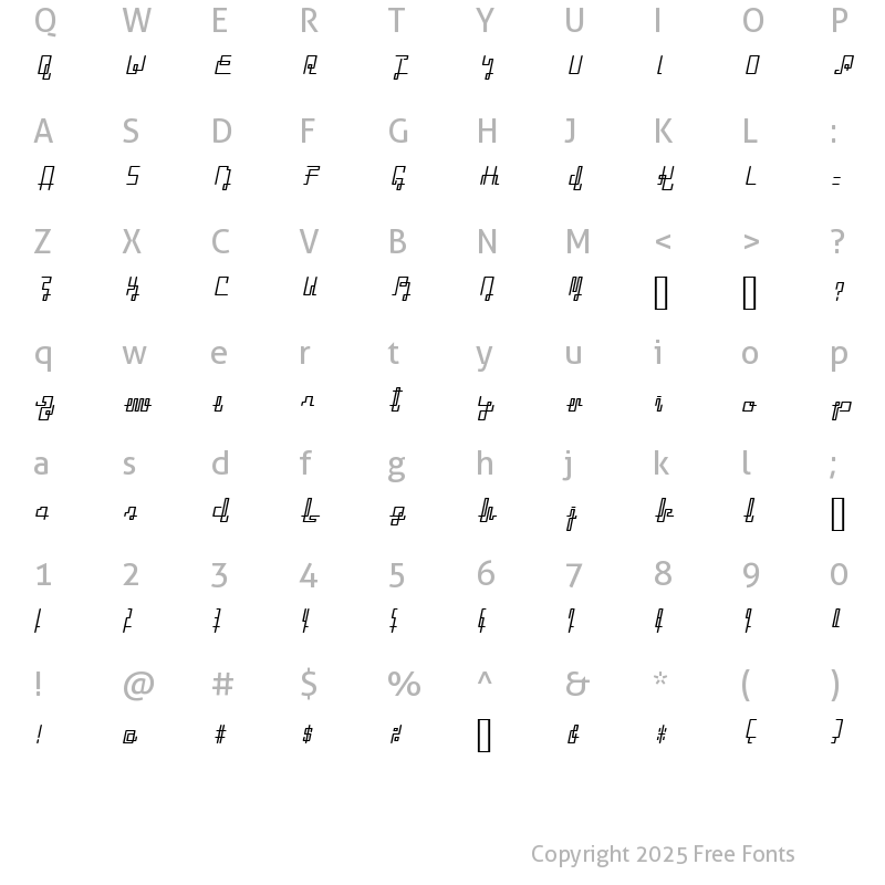 Character Map of ZETUEcript Oblique