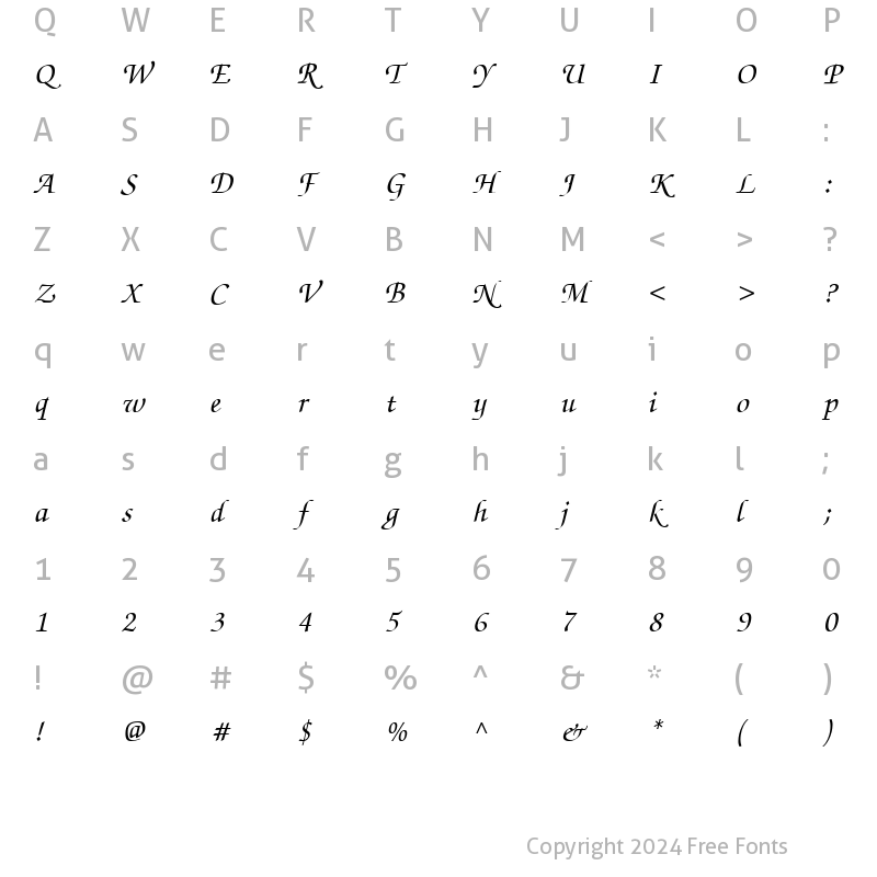 Character Map of Zf Chancery PS Regular