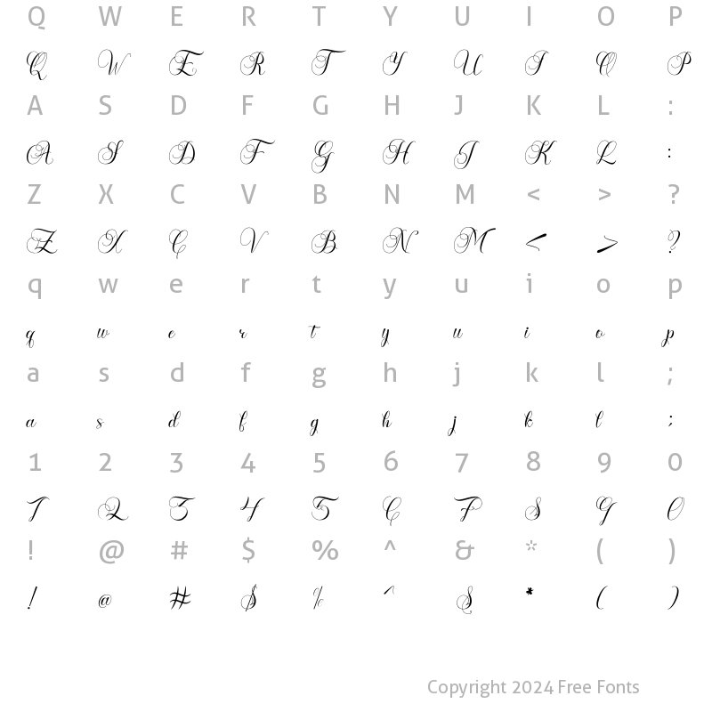 Character Map of Zhivilia Regular