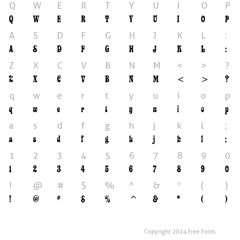 Character Map of Ziggy ITC Std Regular