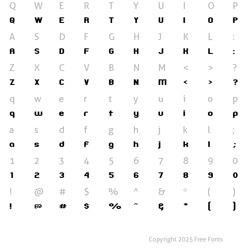 Character Map of Zillah Modern Expanded Regular