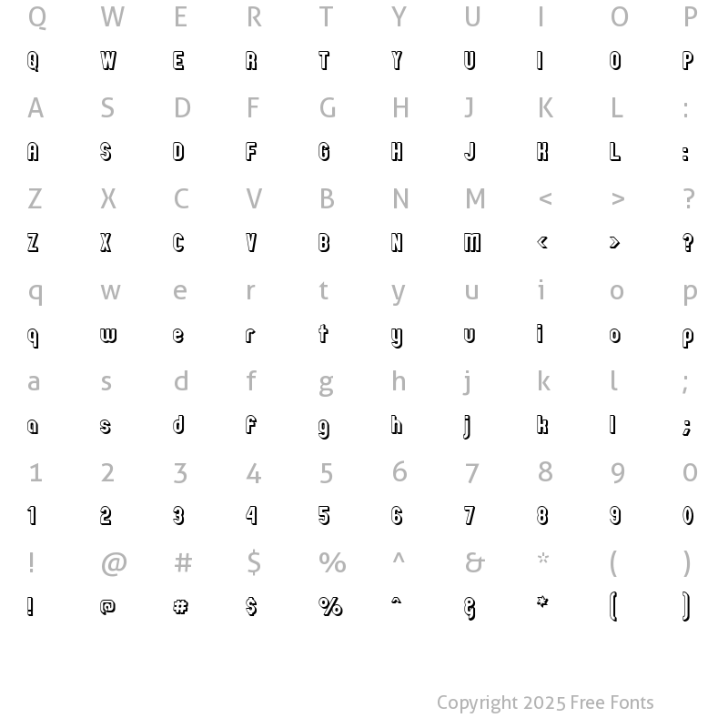 Character Map of Zillah Modern Offset Outline Regular