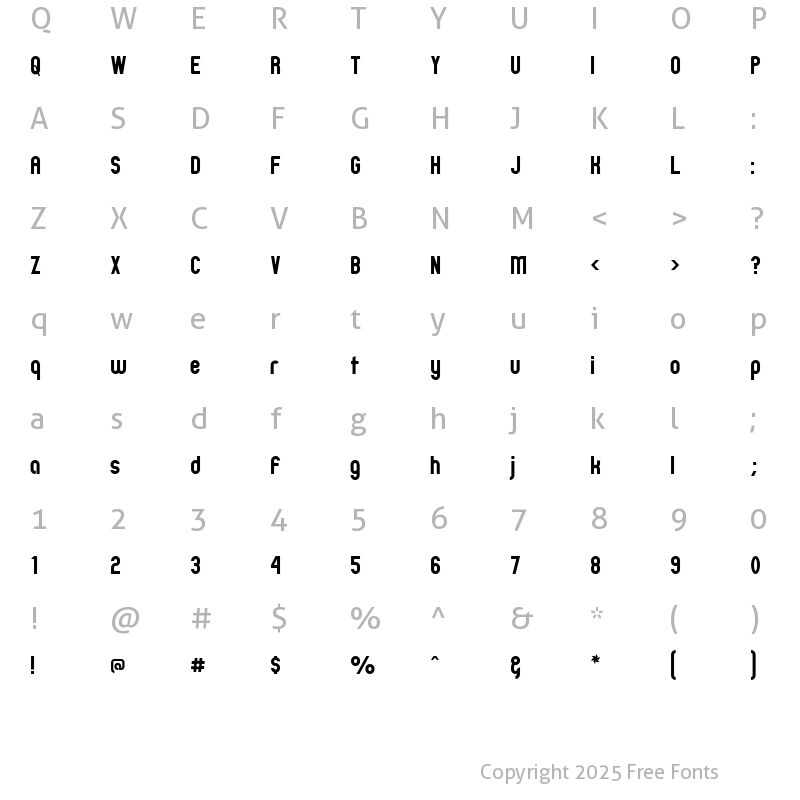 Character Map of Zillah Modern Regular