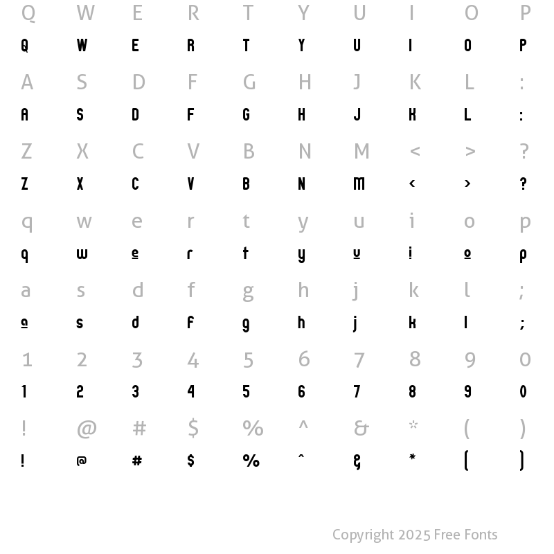 Character Map of Zillah Modern Upper Regular