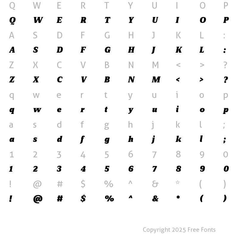 Character Map of ZineSerifDis Black Italic