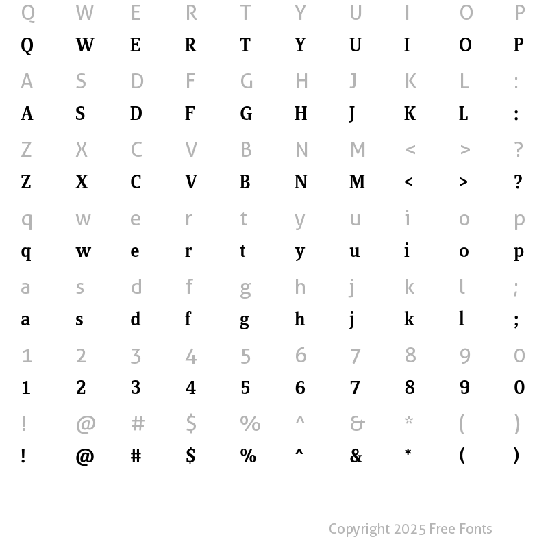 Character Map of ZineSerifDis Tf Medium Roman