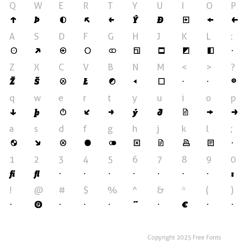 Character Map of ZineSlabDis Black Exp Italic