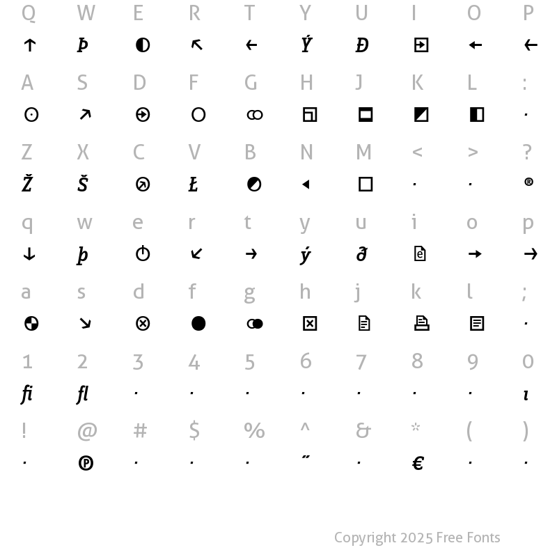 Character Map of ZineSlabDis Exp Medium Italic