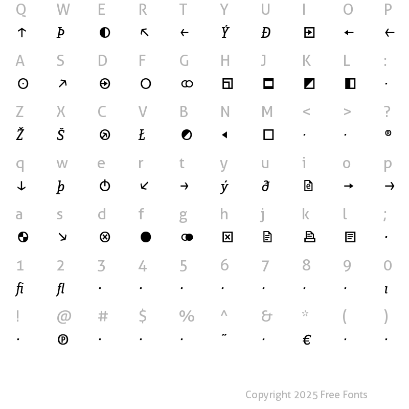 Character Map of ZineSlabDis Exp Regular Italic