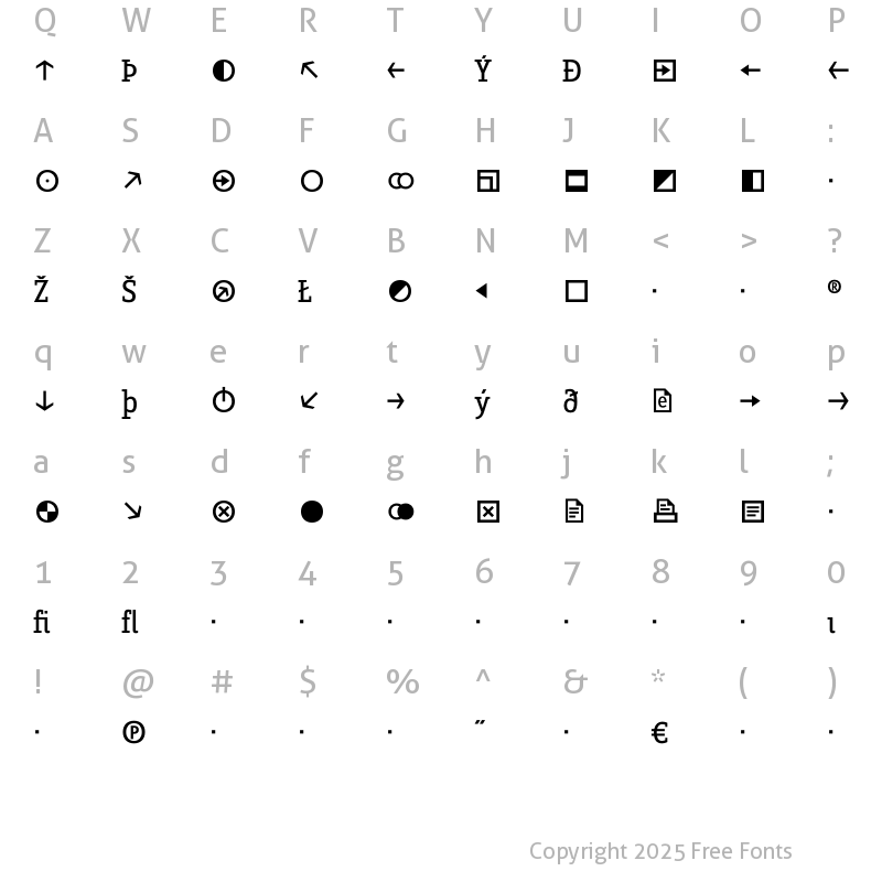 Character Map of ZineSlabDis Exp Regular Roman