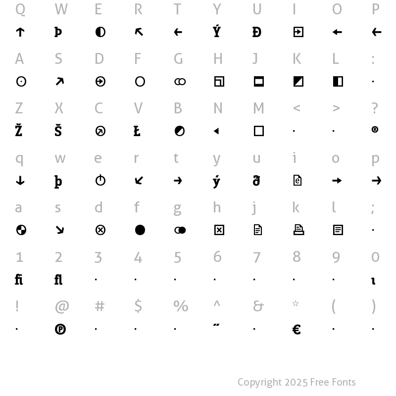 Character Map of ZineSlabDis Exp Roman Bold