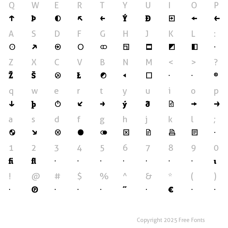 Character Map of ZineSlabDis X Exp Roman Bold