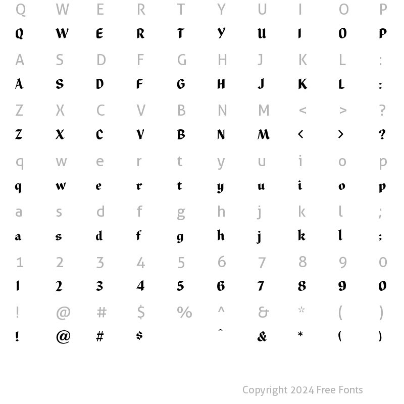 Character Map of Zingo Regular