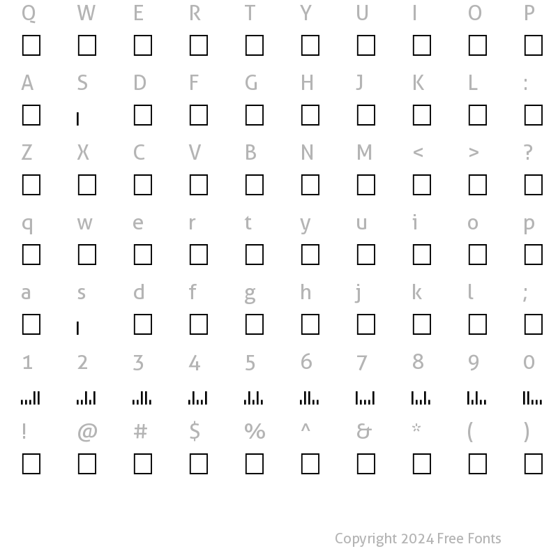 Character Map of ZipCodeBarcode Normal