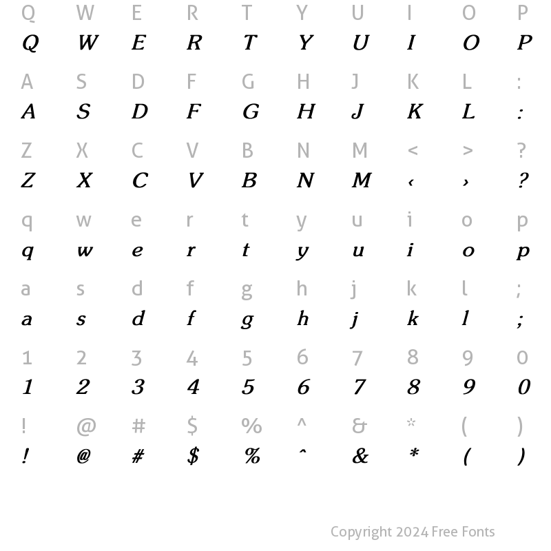Character Map of Zipf Light Bold Italic