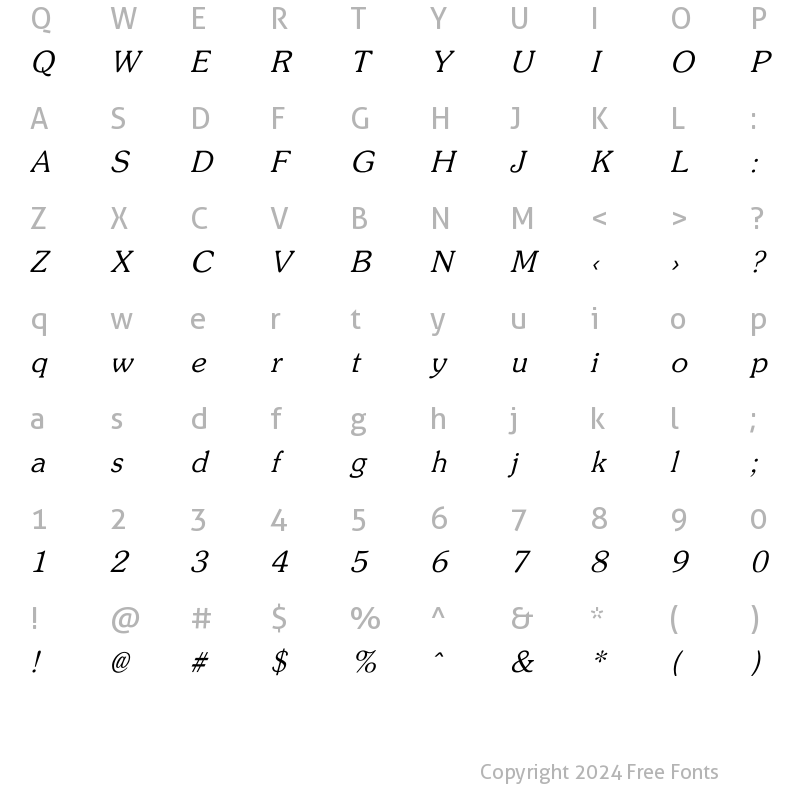 Character Map of Zipf Light Italic