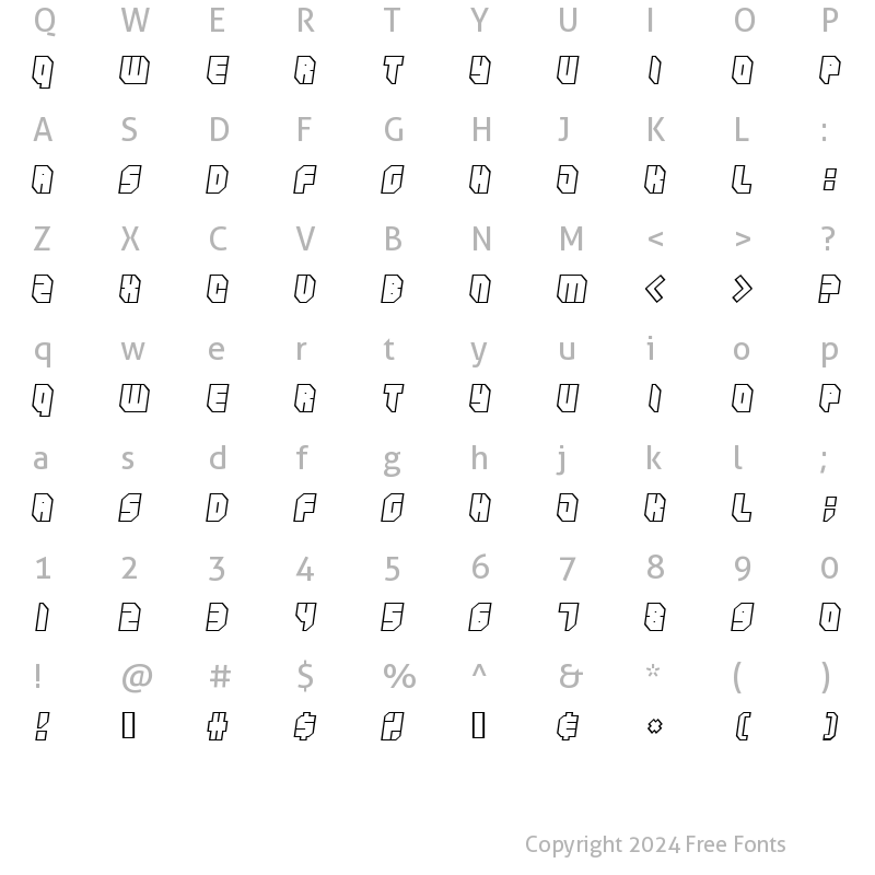 Character Map of Zipper blues Outline Regular