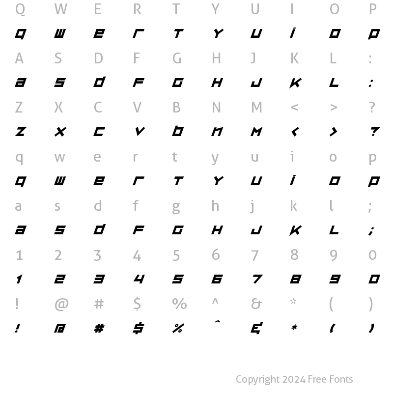 Character Map of ZipSonik Italic