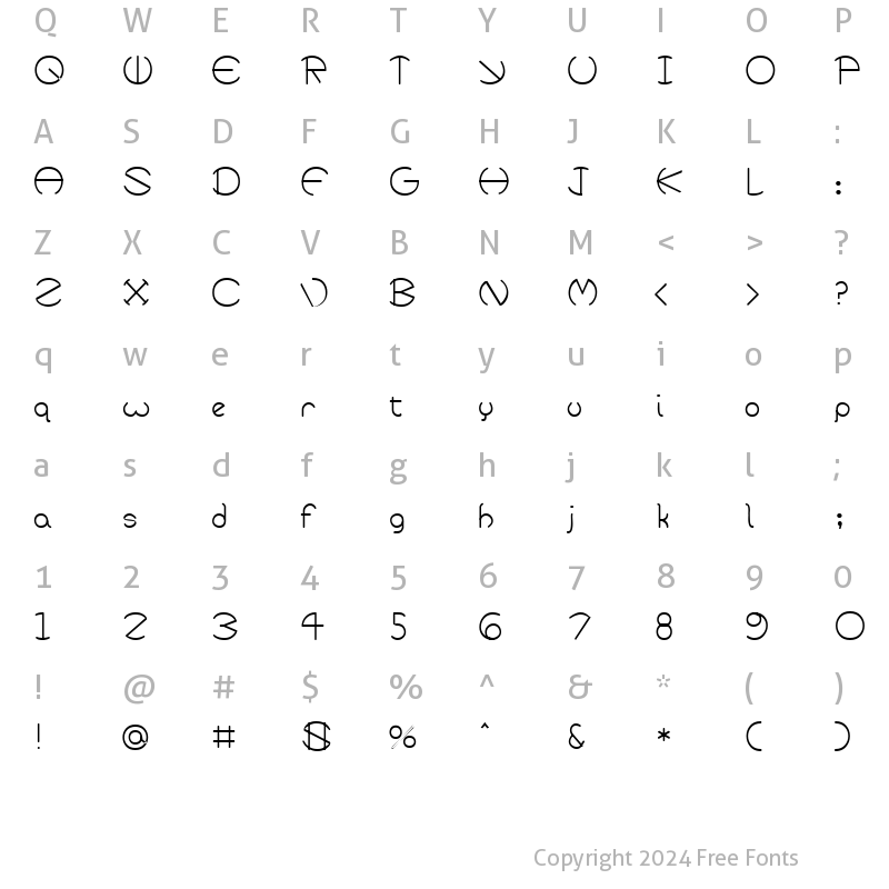 Character Map of ZirkleLight Regular