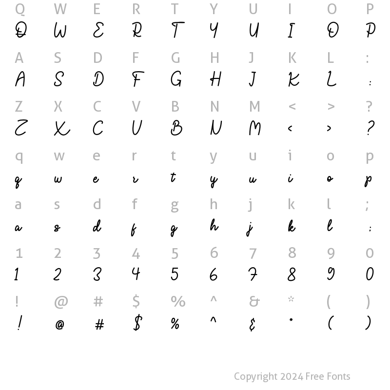 Character Map of Zirra Regular