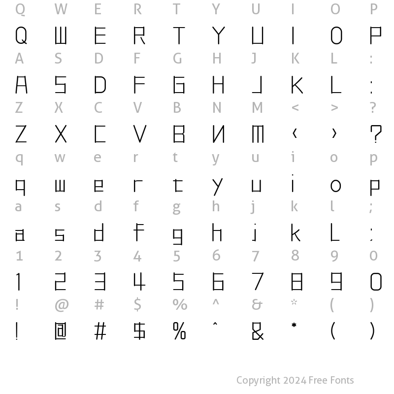 Character Map of ziticqnananti Regular