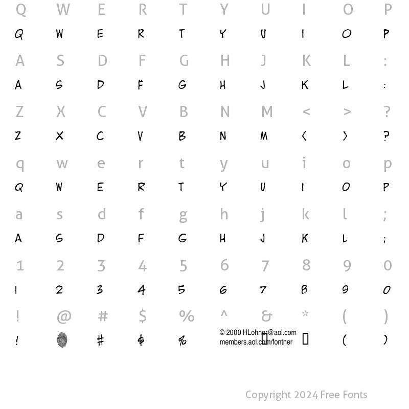 Character Map of ZITZ Regular