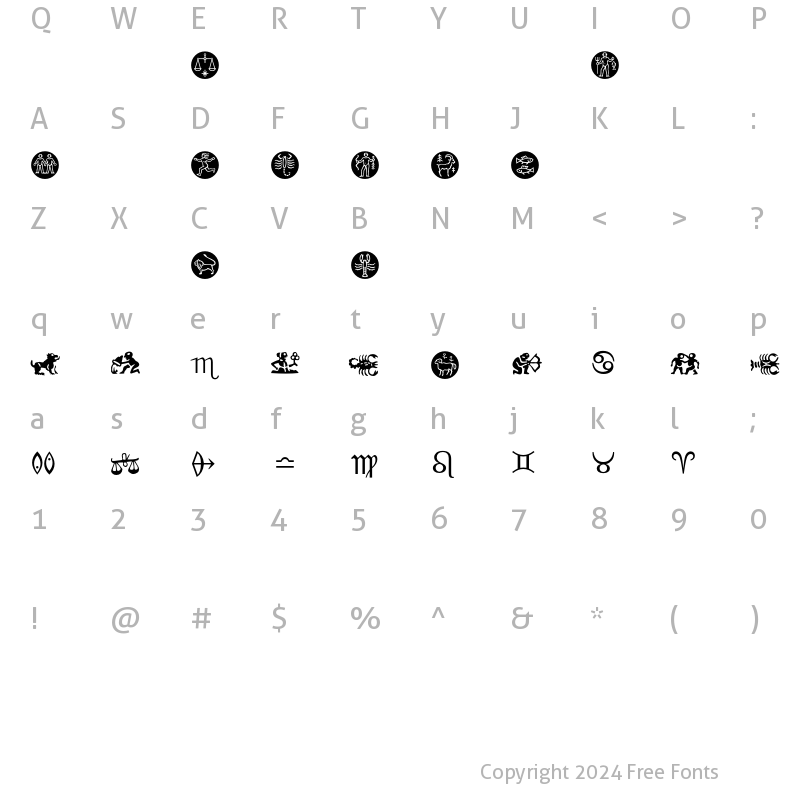 Character Map of Zodiac Regular