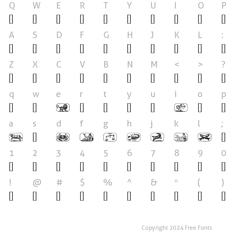 Character Map of Zodiac00 Regular