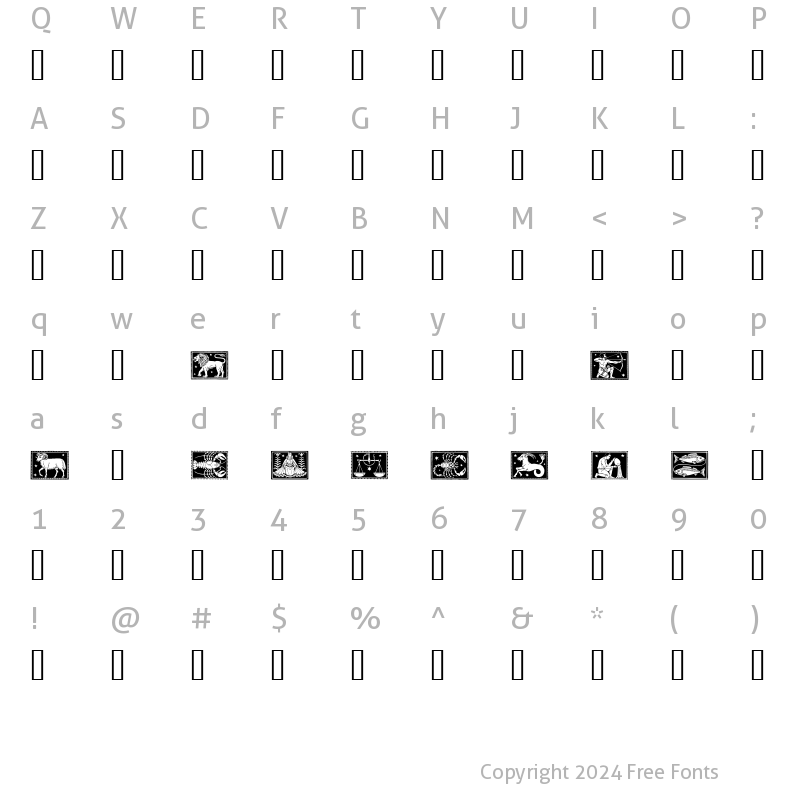 Character Map of Zodiac01 Regular