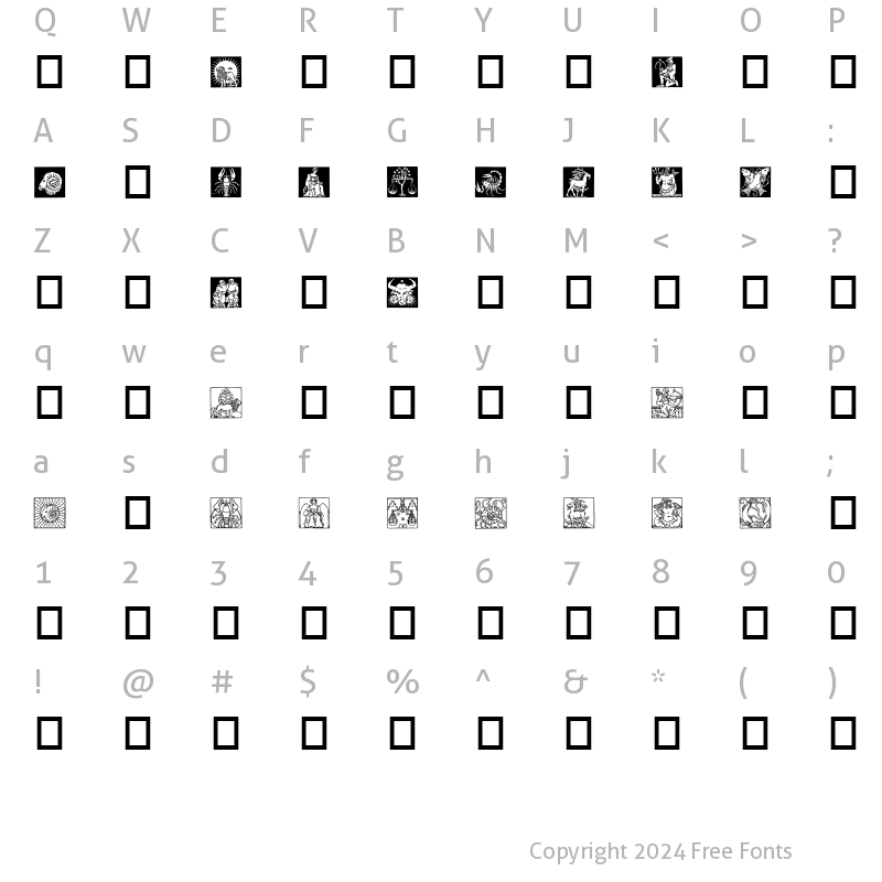 Character Map of Zodiac03 Regular