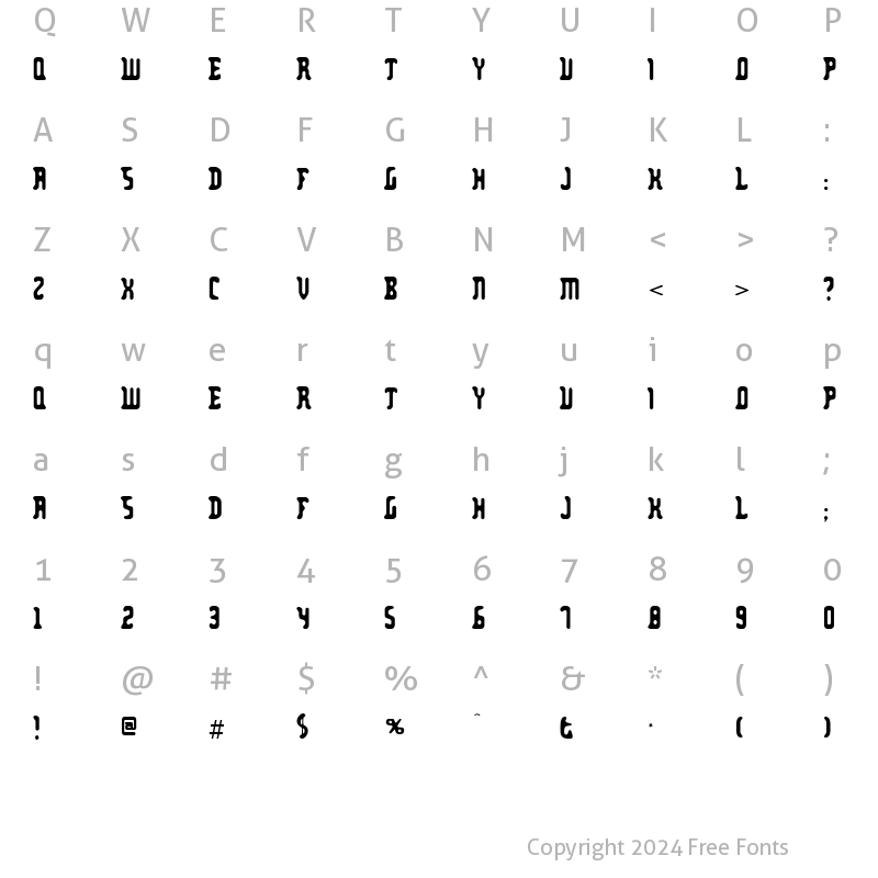 Character Map of Zodillin Regular