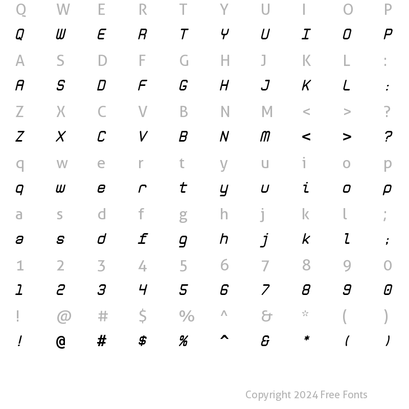 Character Map of Zolan Mono BTN BoldOblique