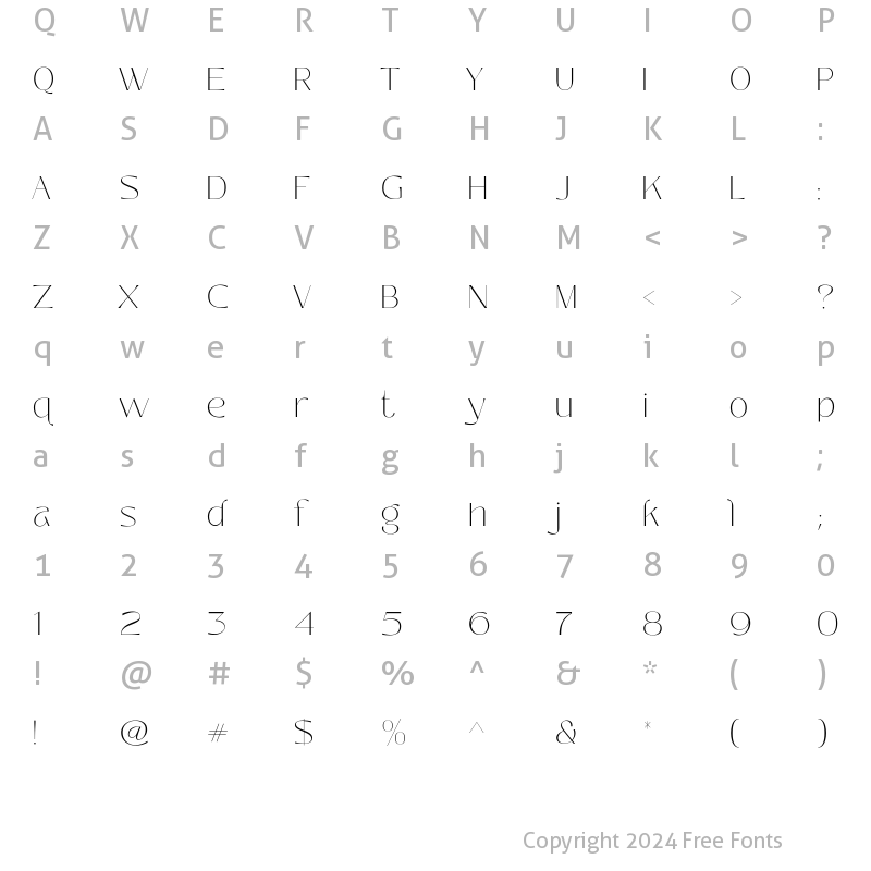 Character Map of Zolina Thin