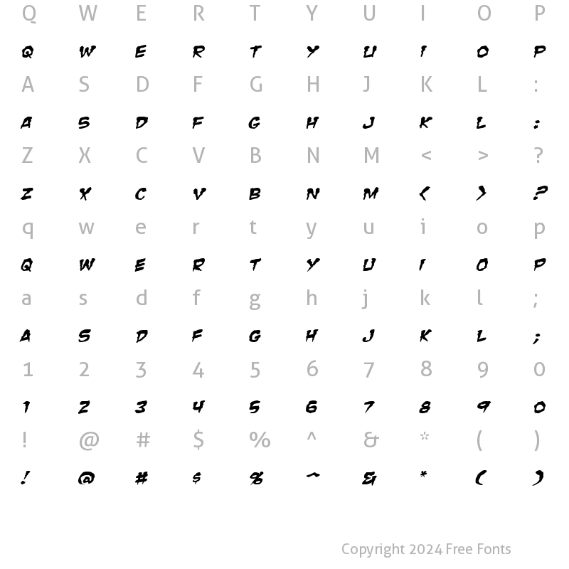 Character Map of Zombie Guts Squished Italic