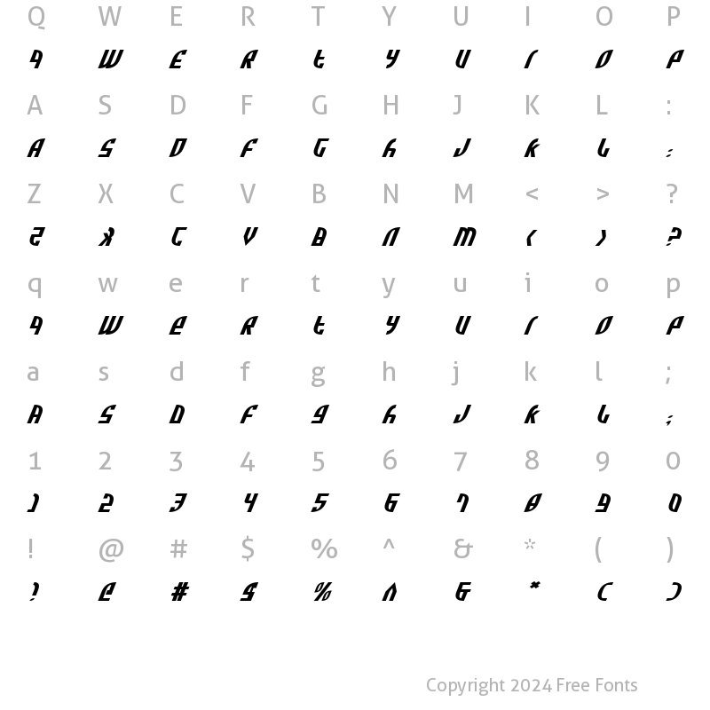 Character Map of Zone Rider Exp Italic Exp Italic