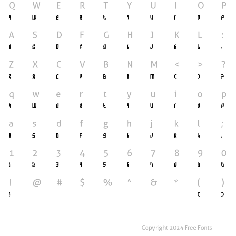 Character Map of Zone Rider Regular