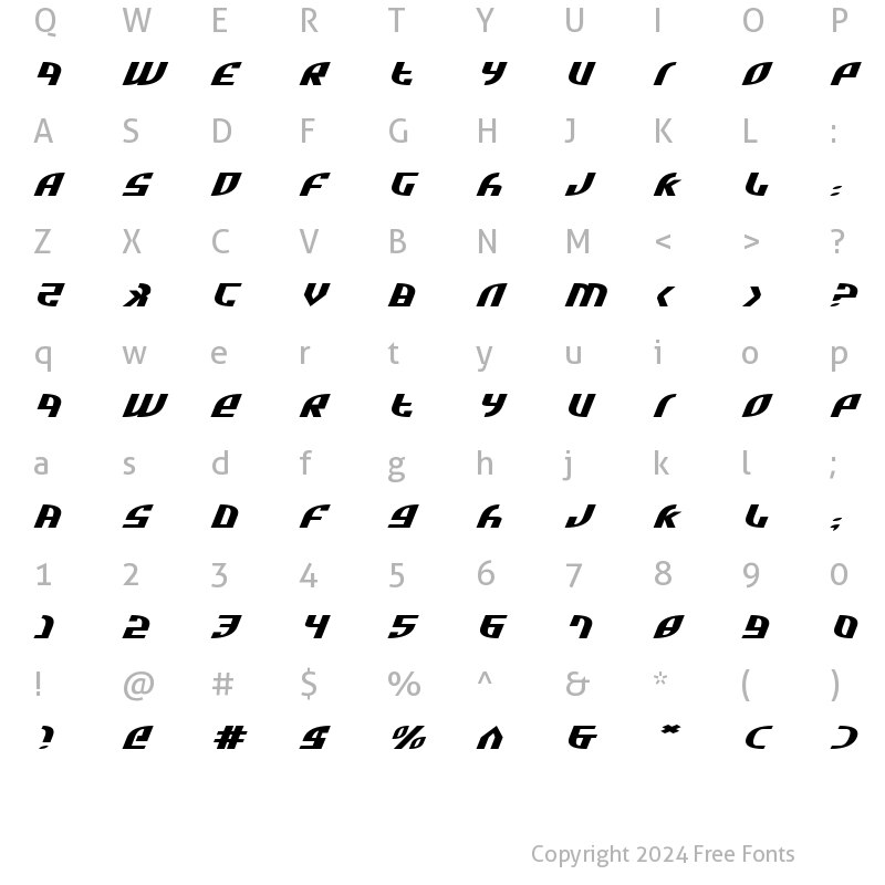 Character Map of Zone Rider Ultra ExpItalic Ultra ExpItalic