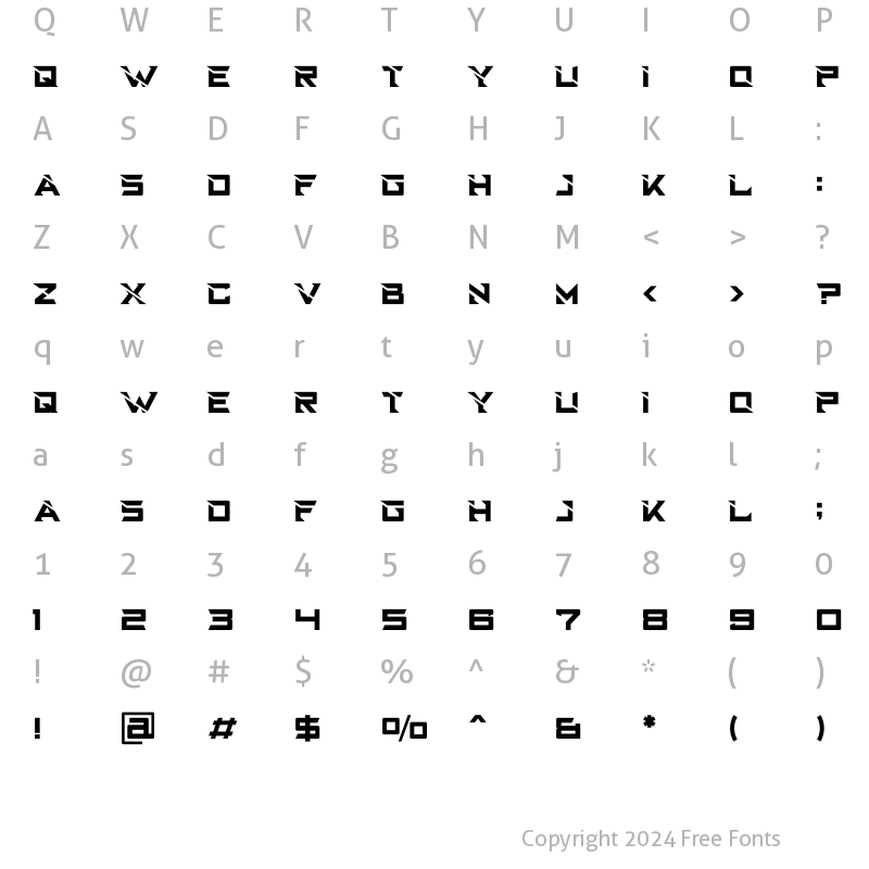 Character Map of Zonex Regular