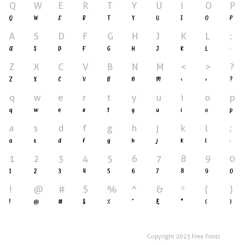 Character Map of Zoocute Regular