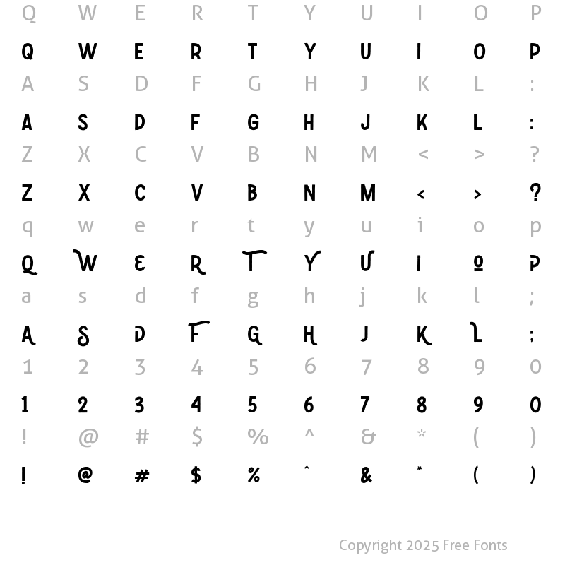 Character Map of Zoombold Solid Regular