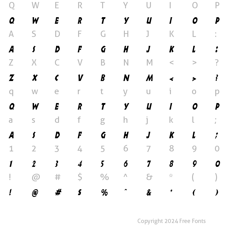 Character Map of ZorbaCondensed Italic