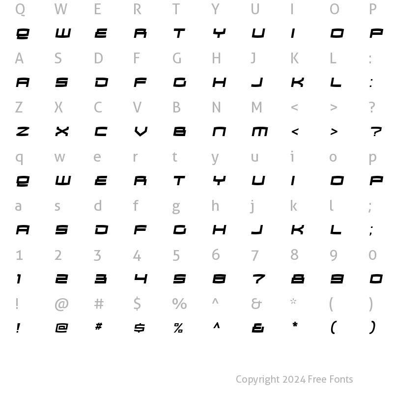 Character Map of Zosma Bold Italic