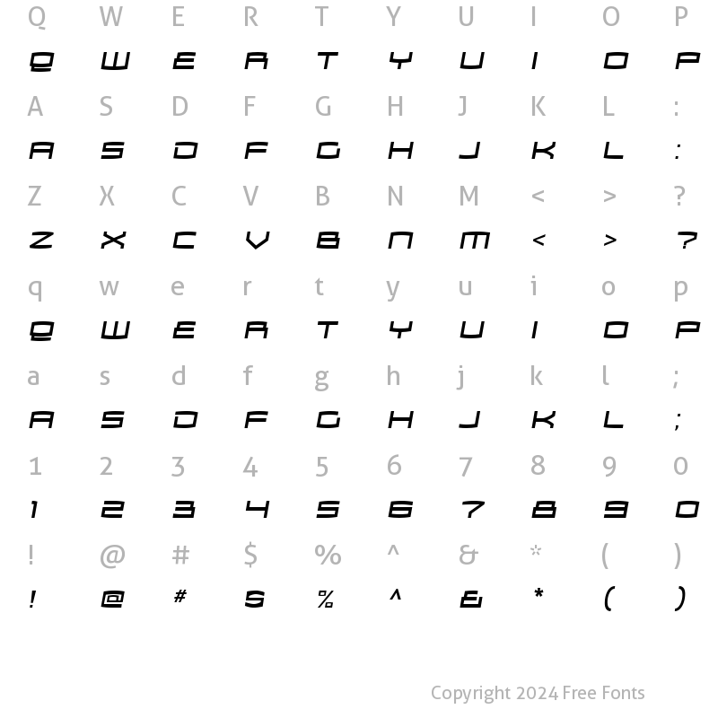 Character Map of Zosma Italic