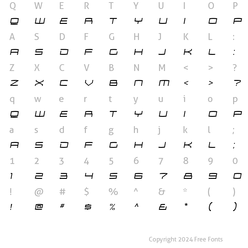 Character Map of Zosma Light Italic