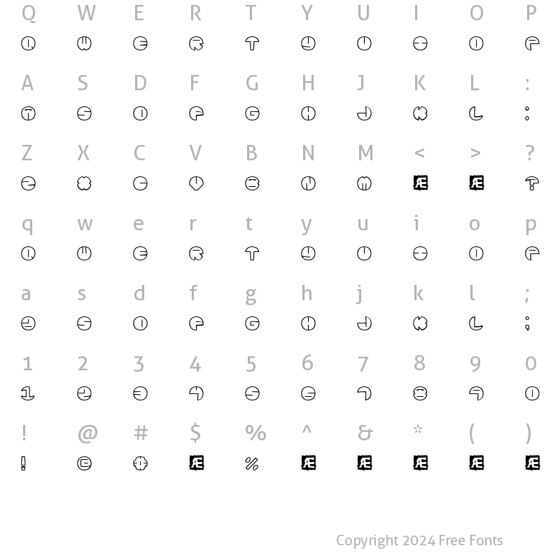 Character Map of Zurklez Outline (BRK) Regular