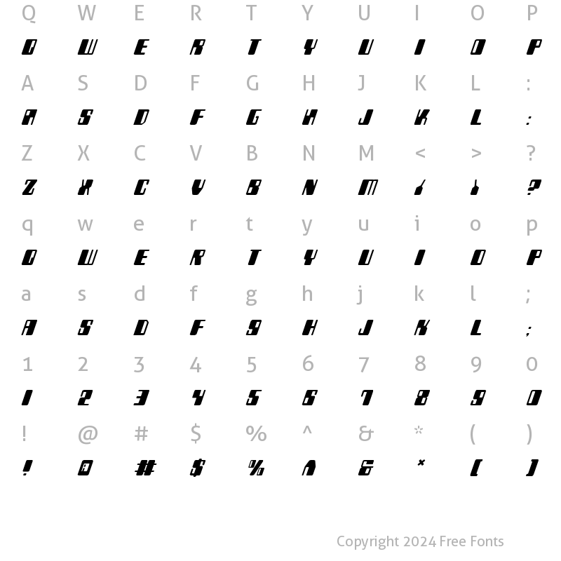 Character Map of Zyborgs Italic Italic