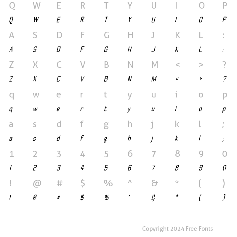 Character Map of ZyphyteCondense Medium Italic
